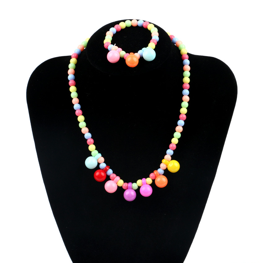 新款弹力七彩珠儿童项链手链套装串珠小孩项链饰品