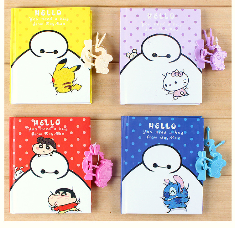 创意潮流 密码本密码锁本子 大白小女孩建筑密码挂锁日记本记事本