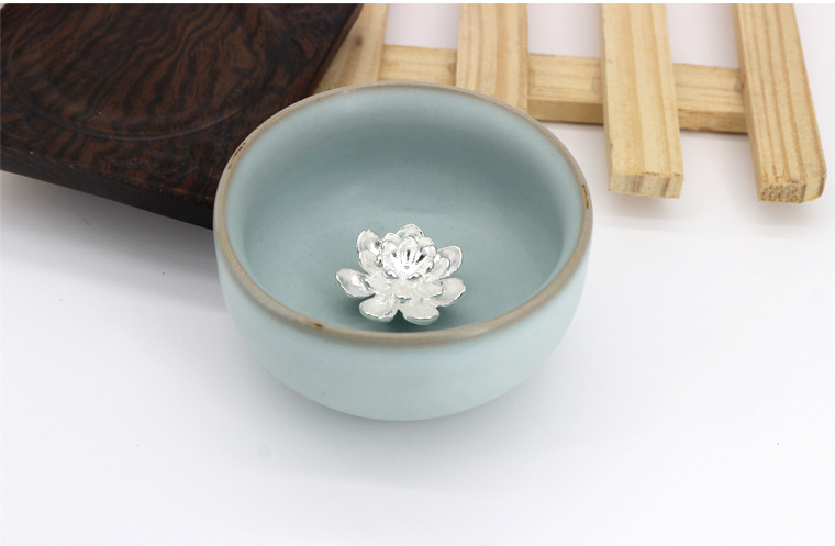 福锦银饰 s990足银大珍珠花 陶瓷茶杯壶底座摆件镶嵌纯银配件批发