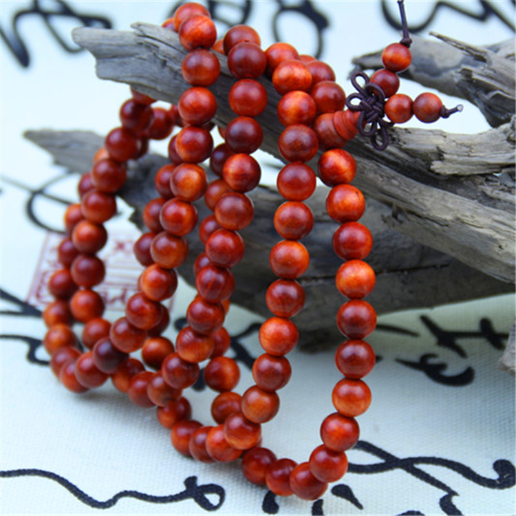 批发印尼血龙木108颗全透手绕多圈木质男女情侣佛珠手链地摊货源