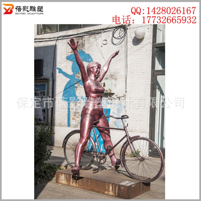 自行车雕塑_骑车女人小品铜雕 骑自行车雕塑
