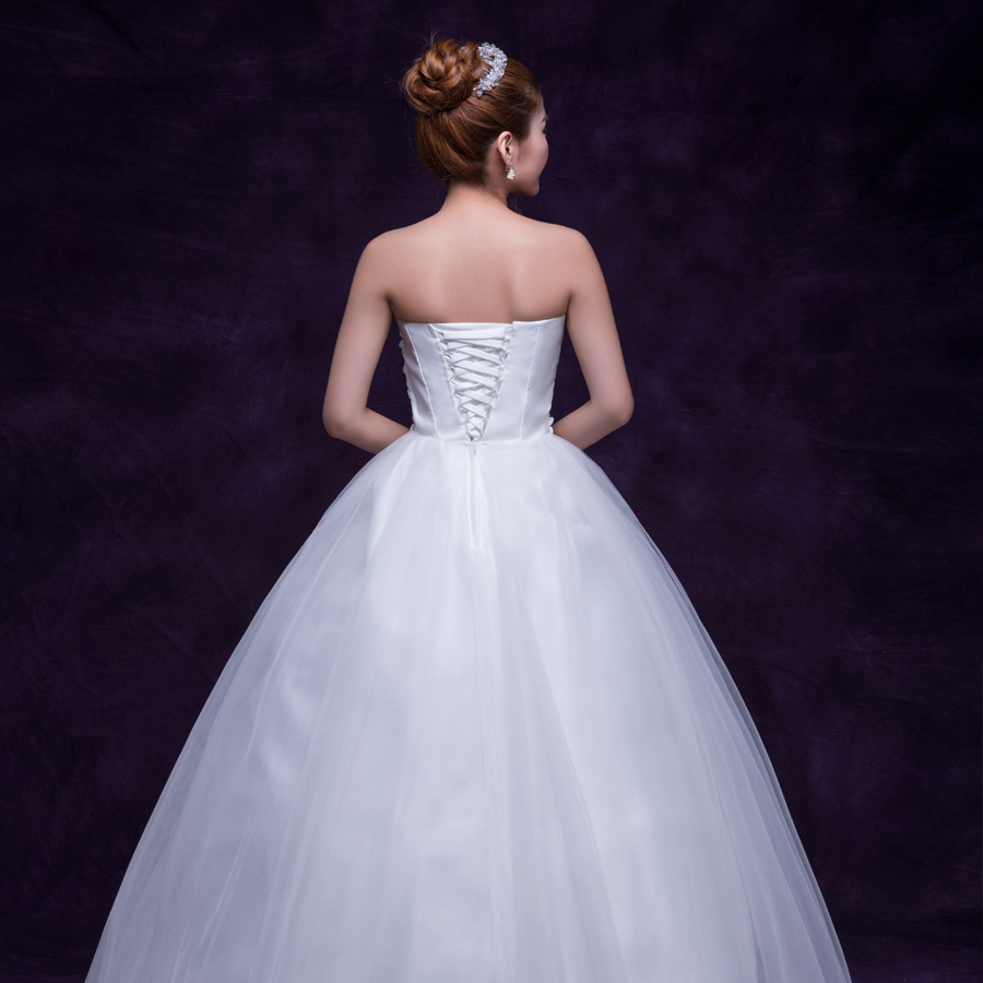 0832影楼白纱2018新娘结婚婚纱礼服齐地收腰甜美简洁婚纱白纱