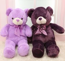 厂家直销薰衣草紫色泰迪熊公仔大号带领结毛绒玩具可爱大抱熊玩偶