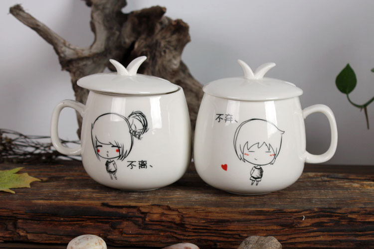 创意卡通情侣不离不弃陶瓷杯 情侣咖啡杯