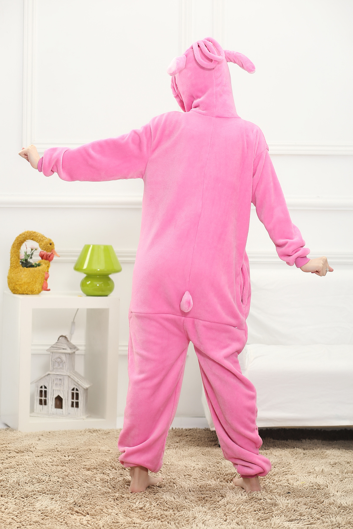 法兰绒如厕卡通连体衣动物新款家居服睡衣粉色 卡通动物睡衣批发