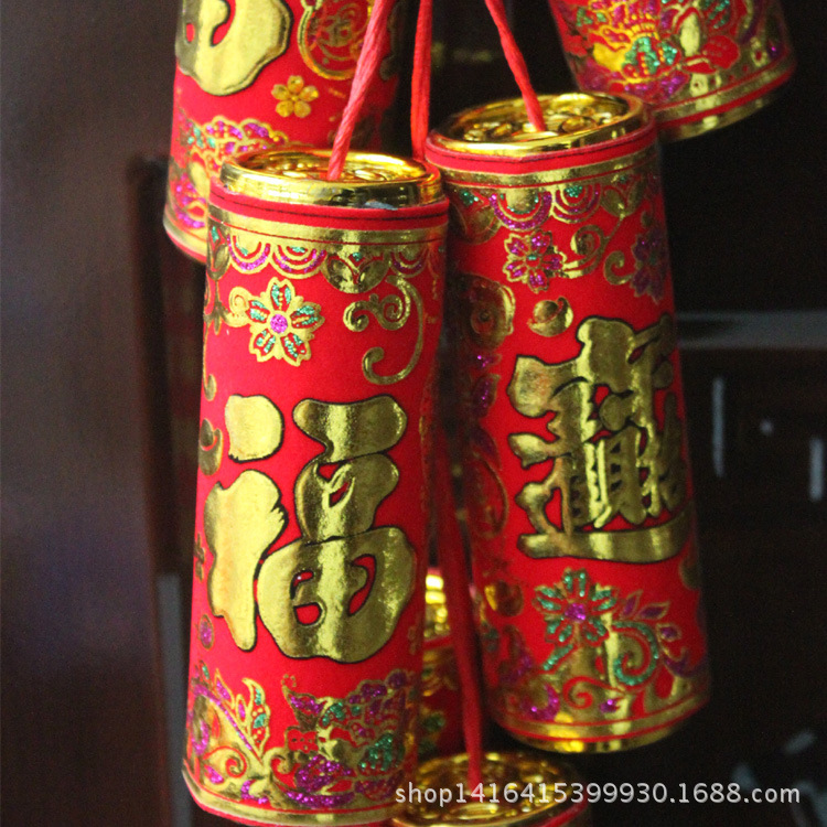 高档仿真植绒烫金鞭炮 中国结喜庆 新年挂