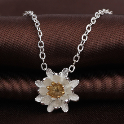 925银项饰品 女款锁骨链 素银莲花吊坠  韩版花朵银项链厂家批发