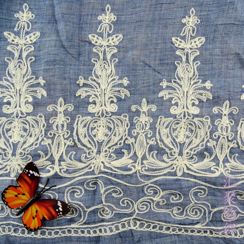 棉布电脑绣花 时尚服装面料 宝塔双边链绣 链目绣