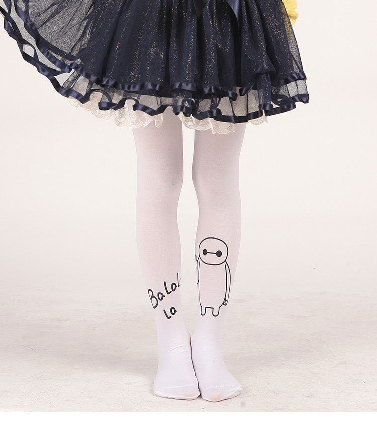 一件代发 儿童打底裤 萌系大白印花儿童连裤袜 女童舞蹈袜子