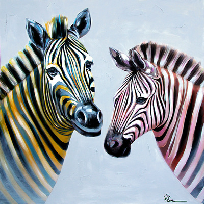 祥云乘风 逼真动物手绘油画 彩色斑马 马到成功 客厅 走廊