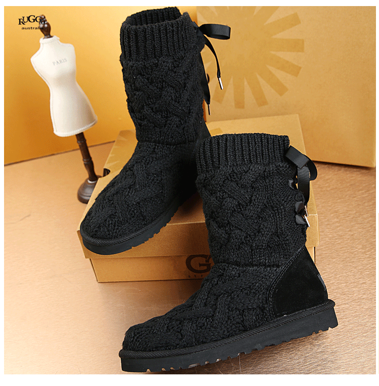 欧美15秋冬新款针织短靴 圆头平底羊毛保暖毛线雪地靴女中筒潮
