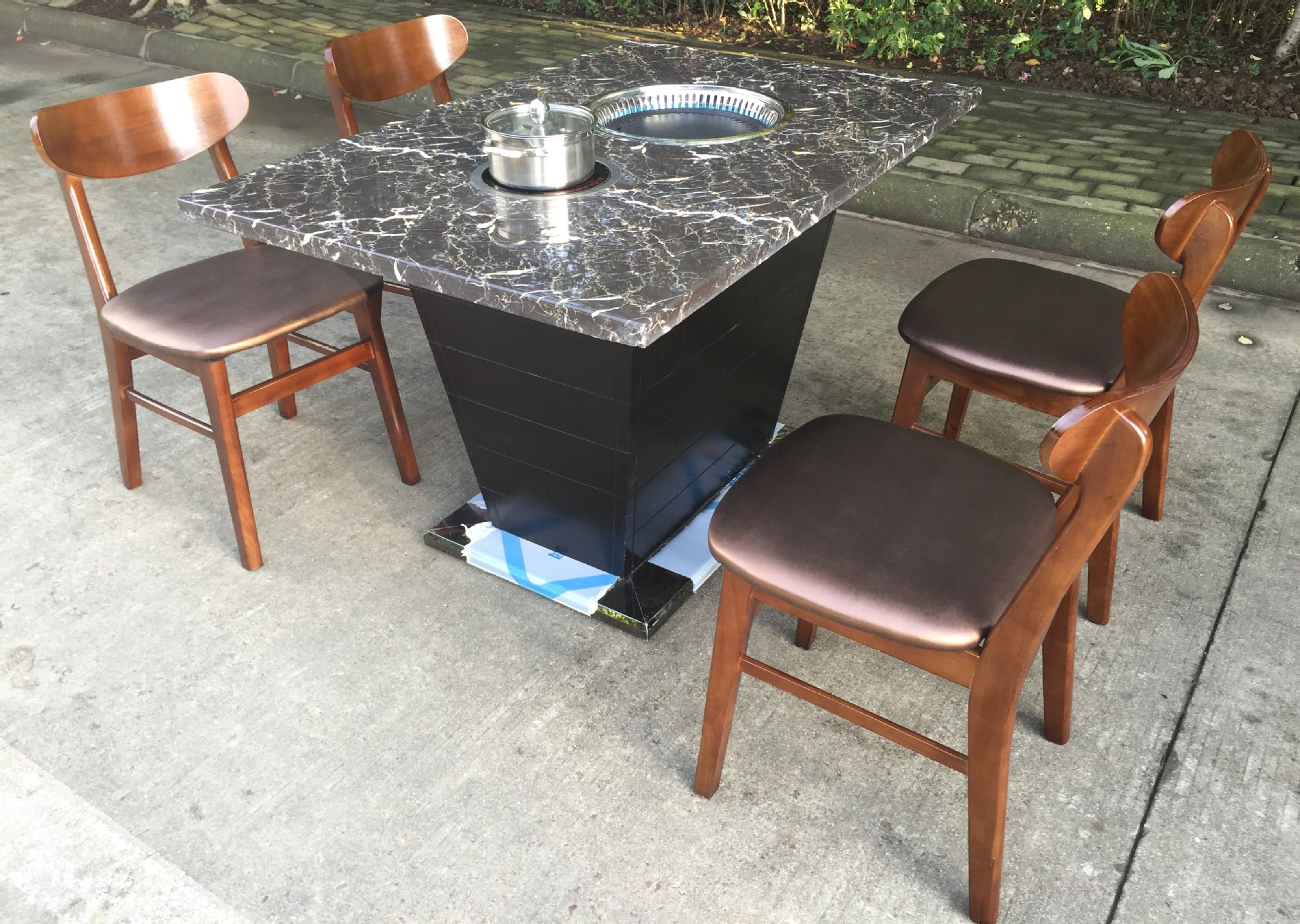 定制批发大理石火锅桌椅烧烤桌椅韩式无烟电磁炉烧烤炉