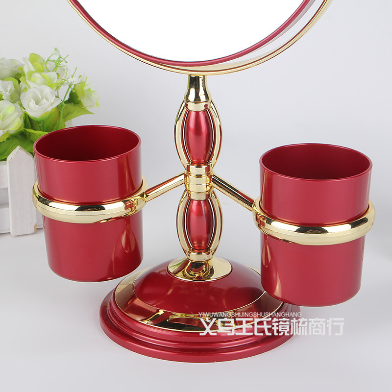 New European High-End Golden Edge Makeup Mirror Desktop round Mirror Creative Jewelry Storage Multi-Functional Double-Sided Makeup Mirror