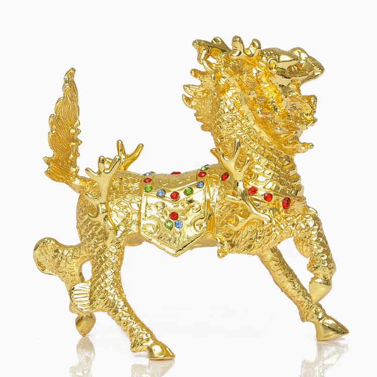 文王风水厂家直销批发镀金火麒麟 金色钻石麒麟摆件开运风水用品
