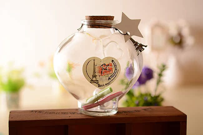 清仓折扣:o2602 t882心形幸运瓶 星愿瓶 玻璃瓶 工艺品 许愿瓶