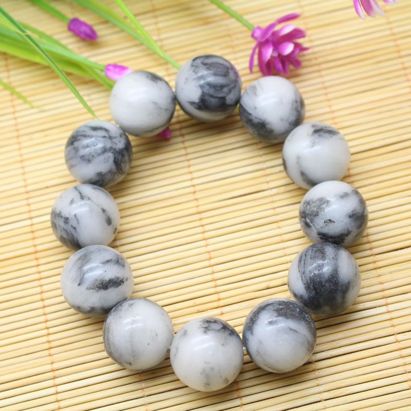 天然石英岩玉高仿和田青花籽料18毫米圆珠玉石手链男女款手串