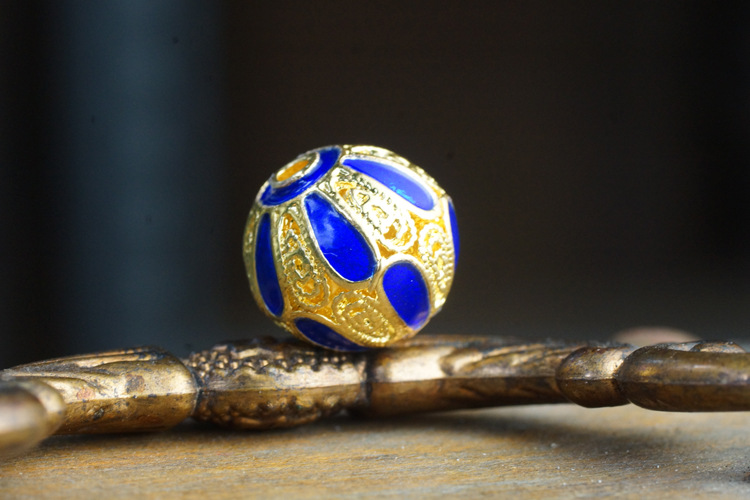 传承经典 古法925银烧蓝手工掐丝配饰 烤蓝饰品配件 高端佛珠配饰