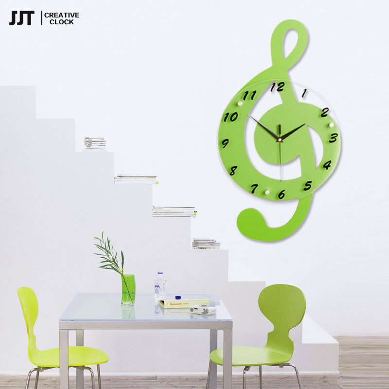 Personalized Creative Musical Note Wooden Electronic Wall Clock Fashion Cartoon Noiseless Clock Children's Room Quartz Wall Clocks Wholesale