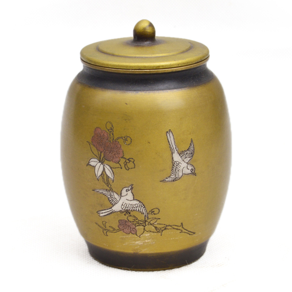 荣宝斋热卖商务办公礼品家居装饰桌面金属工艺品纯铜茶叶罐摆件