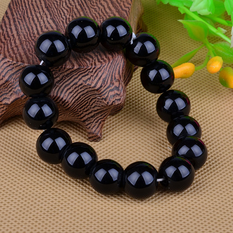 玻璃仿黑曜石黑珠男士手链 淘宝做活动小礼品 手饰品批发