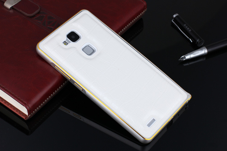 华为mate7鳄鱼皮革纹手机背板加金属边框海马扣金边保护壳后盖