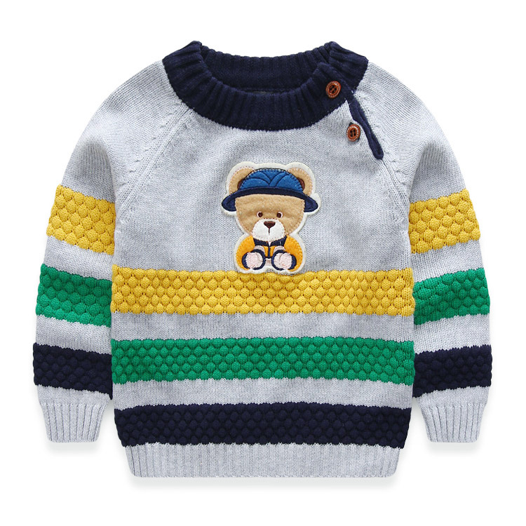 2016春季新款童装 韩版卡通小熊全棉线儿童毛衣 宝宝肩扣毛衣套头