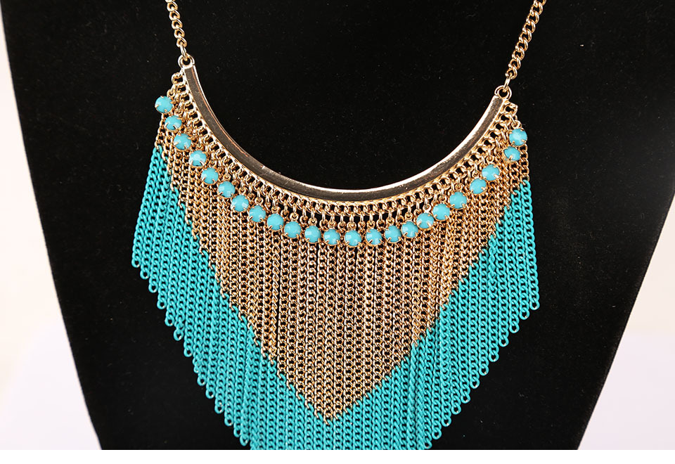 厂家直销 双色拼接流苏项链 链条流苏链 潮款合金饰品 一件代发