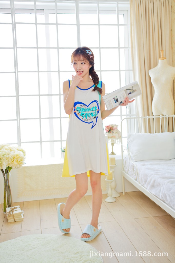 厂家直批春夏款女士短袖连体睡裙可爱卡通睡裙棉质针织织棉睡裙女