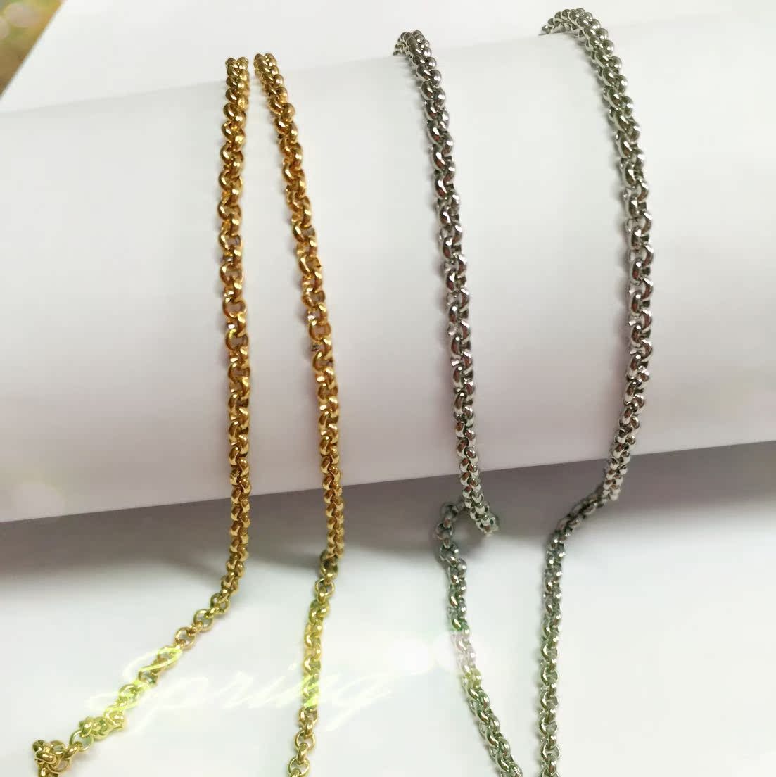 男士盒子方钢玉米链 男女士可用 欧美项链配链饰品 金色 钢色