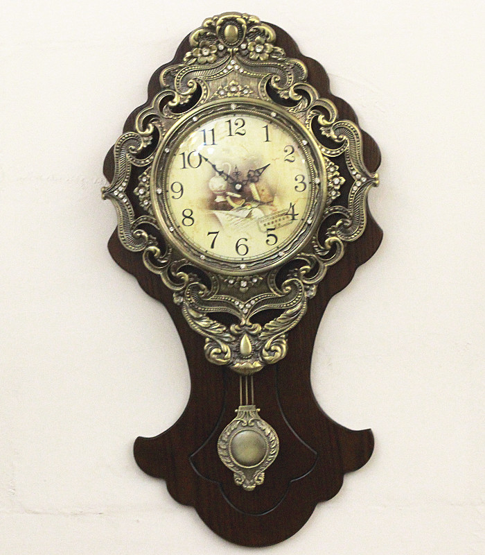 艺术复古欧式实木挂钟静音单面挂钟创意复古欧式挂钟