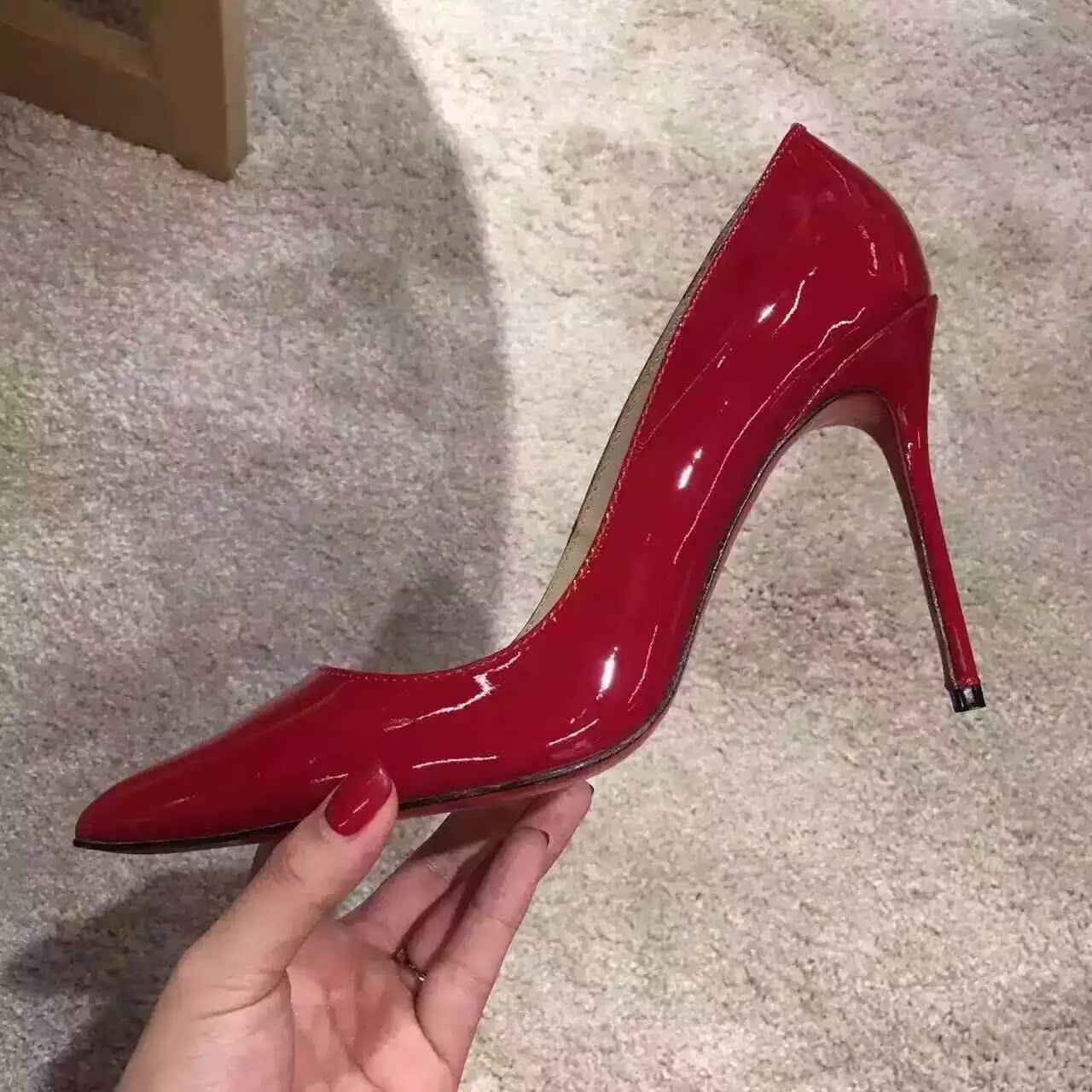 16春夏新款红色高跟婚鞋尖头红底鞋高档真