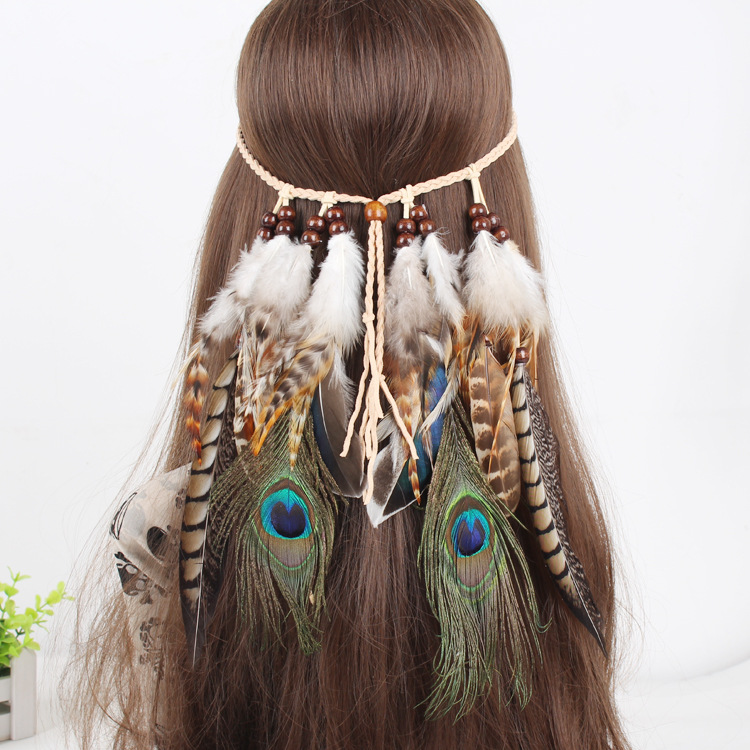 Factory Wholesale European and American Feather Headwear Hair Accessories Handmade Ethnic Style Indian Bohemian Feather Hair Band