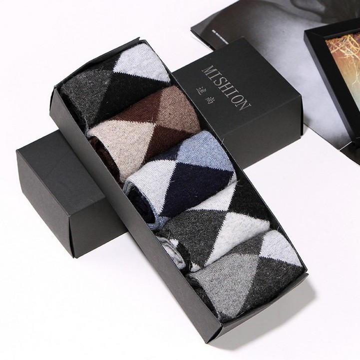 One Piece Dropshipping New Men's Thickened High-Density Mid-Calf Rabbit Wool Socks European and American Business Gift Box Socks Wholesale