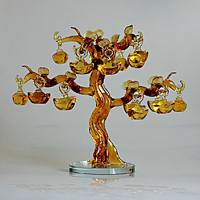 水晶金元宝 摇钱树 招财摆件 开业家居礼品 水晶工艺品