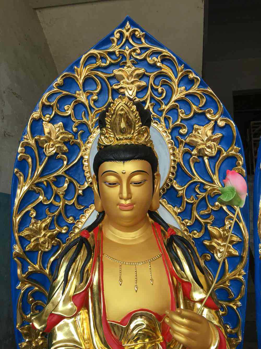 树脂波里刚西方三圣背光贴金彩绘阿弥托佛观音大势至菩萨东方三圣