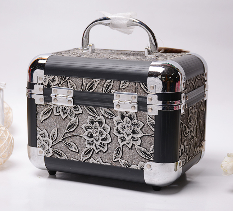 厂家直销黑色玫瑰高档密码箱 pu加铝合金材质化妆箱批发