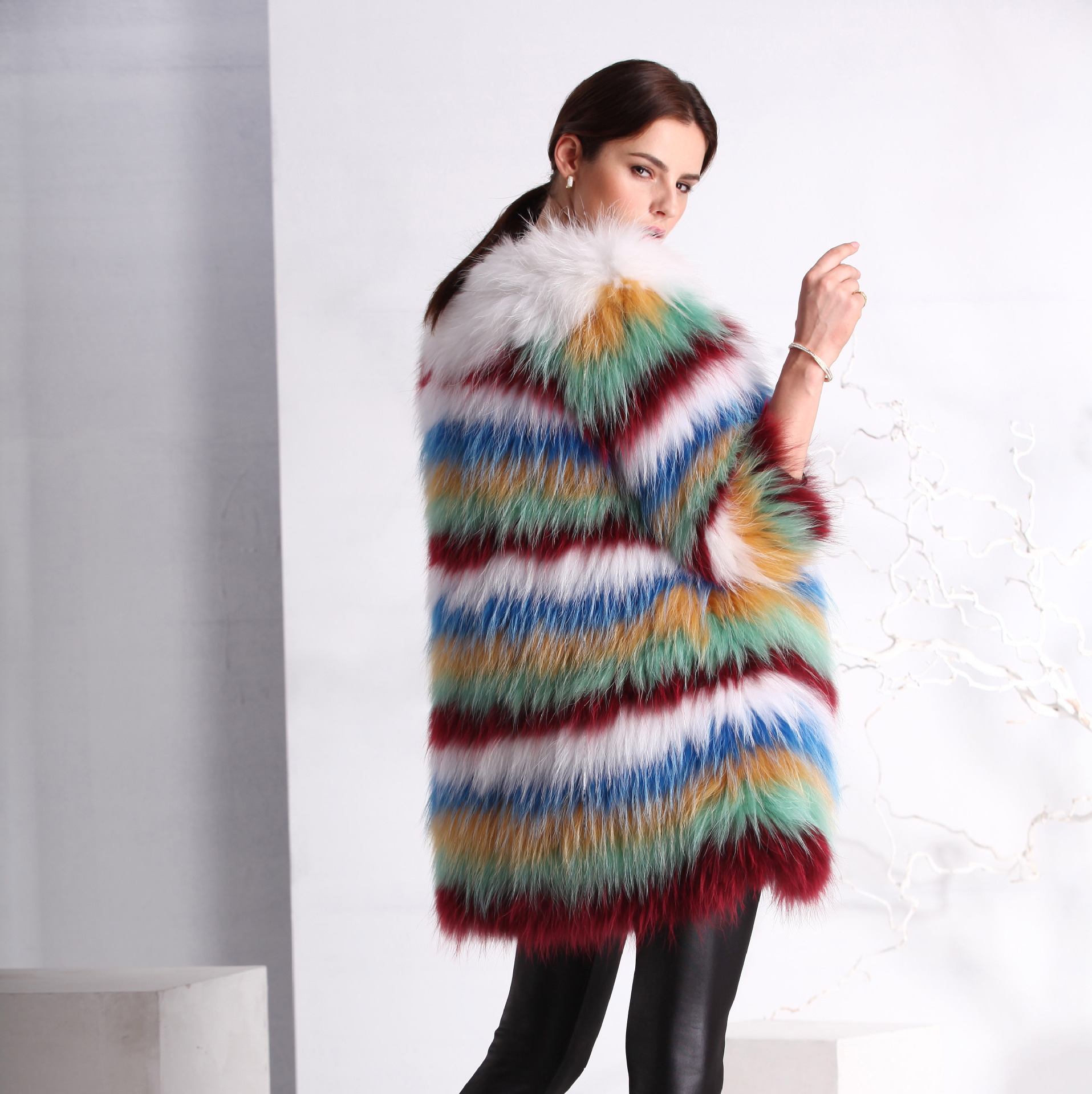 外套貉子毛女装彩色时尚皮草毛皮服装2015新款编织皮草