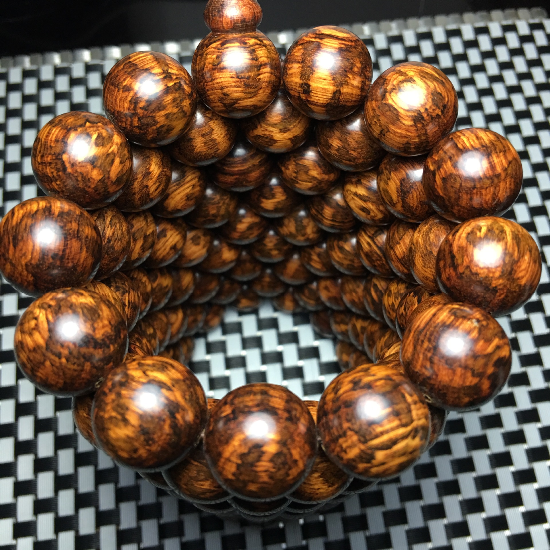 精品南美洲蛇纹木佛珠手串 虎皮纹高密度颗颗沉水男式念珠2.