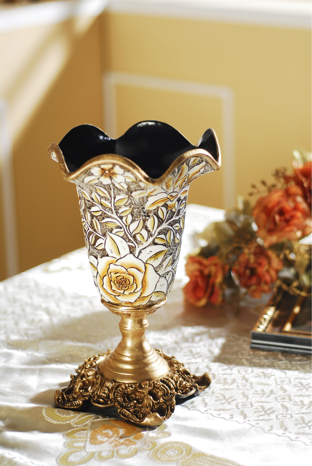 欧式家居客厅摆设 奢华浮雕实用花瓶装饰品 创意树脂摆件