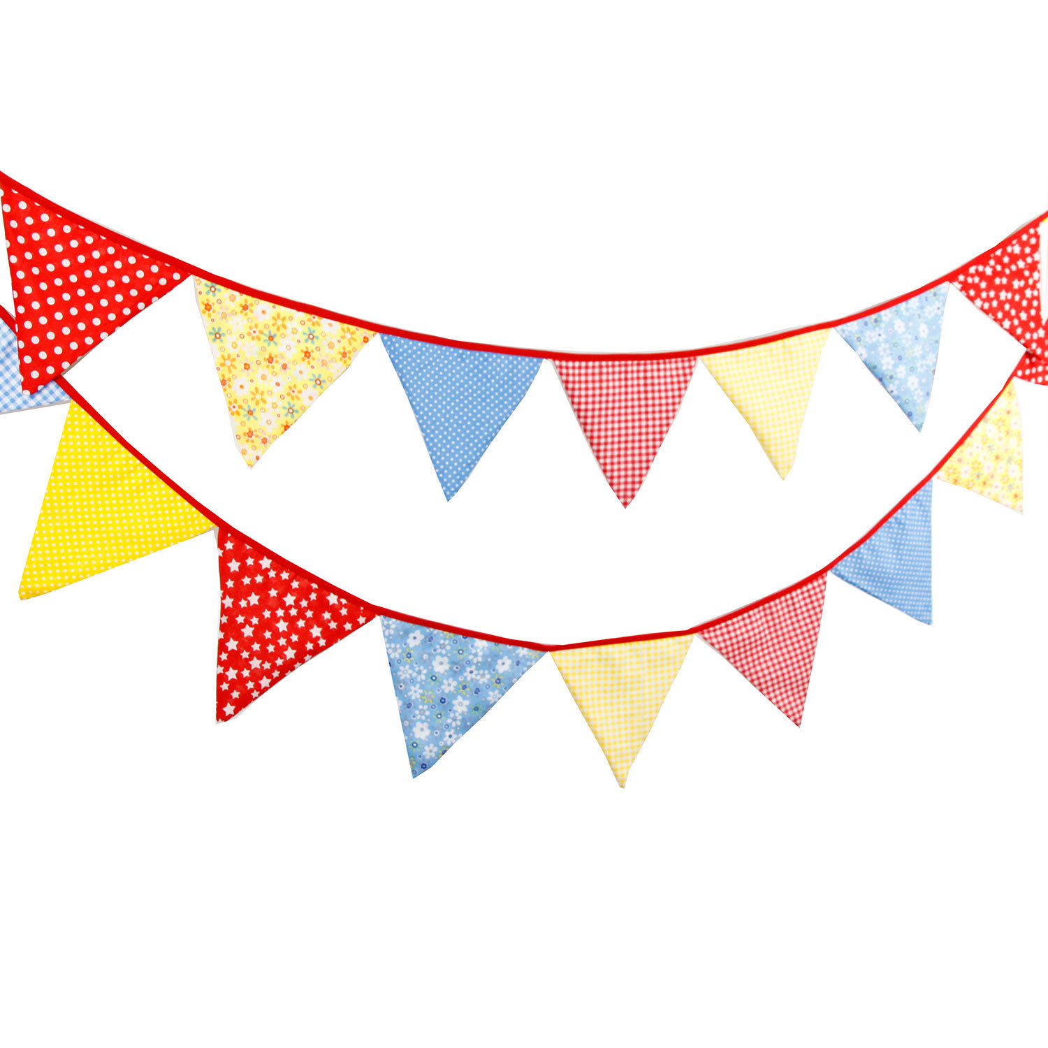 18面红黄蓝儿童生日装饰棉布三角旗拍照背景派对布置挂条婚庆用品