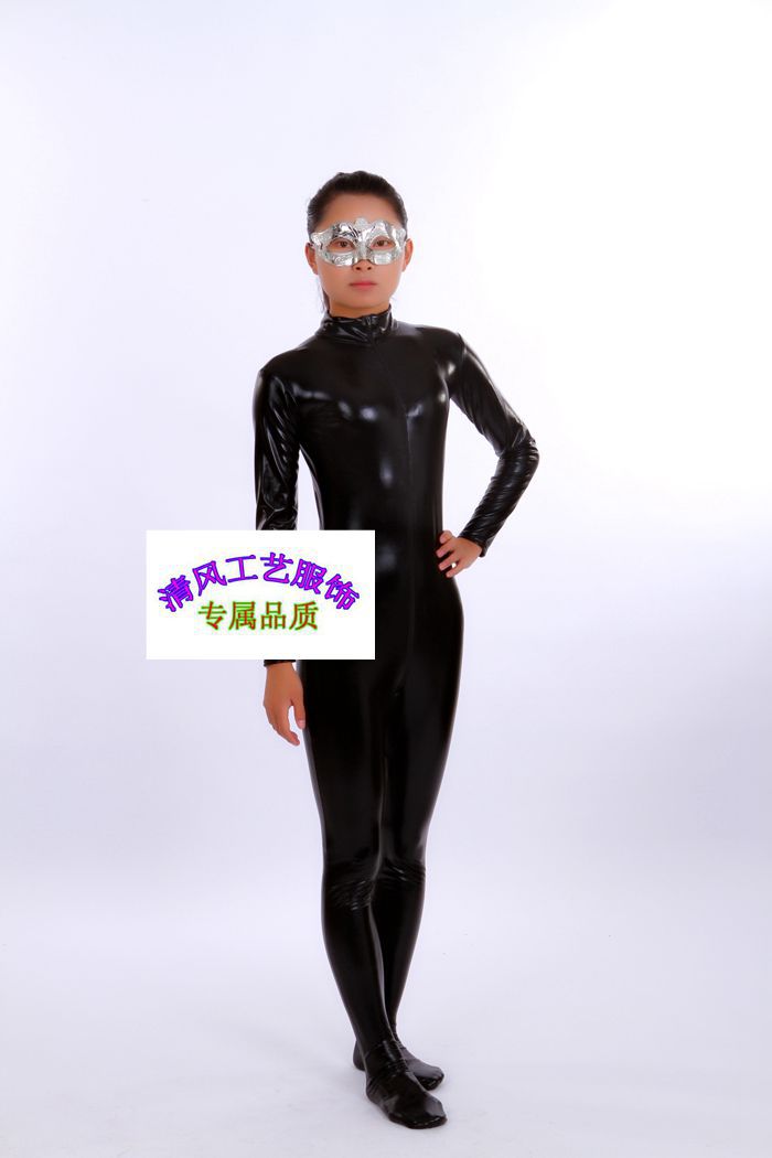 新款黑色连体演出服欧美夜店酒吧歌手dj舞台表演服高弹涂胶半包衣