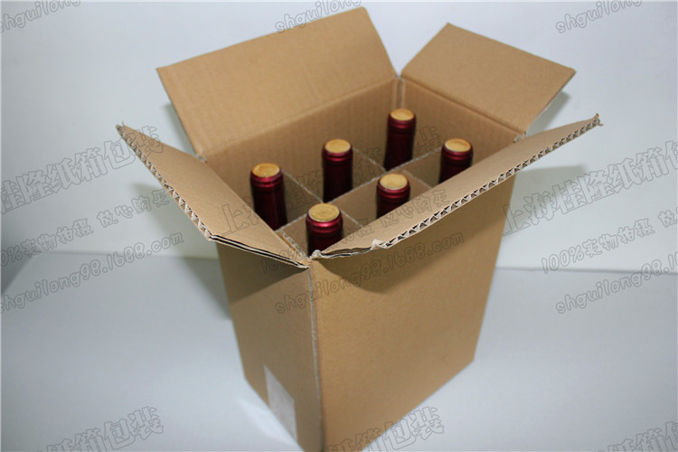 高瓶红酒纸箱六支装 三层瓦楞6瓶装葡萄酒纸箱高瓶 含隔层 酒包装
