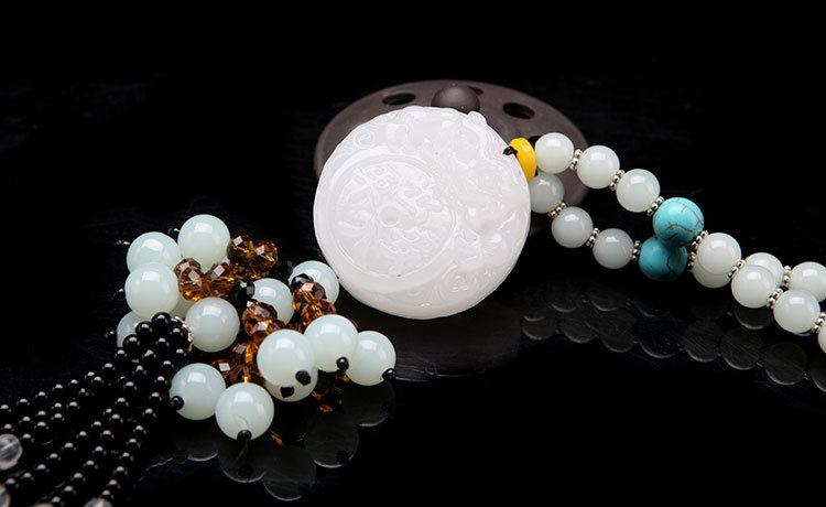 双面珠子挂件 汽车白玉挂件天然玉石车挂件 吊坠车内后视镜车饰