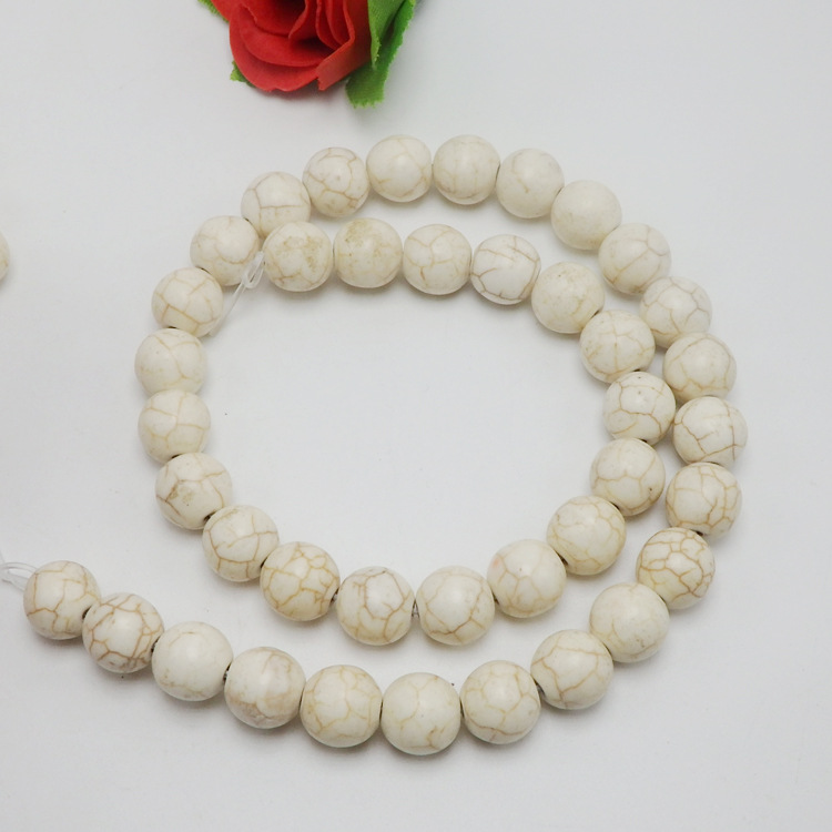 厂家批发 8mm合成白松石 直孔裂纹圆珠半成品 diy手工配件满包邮