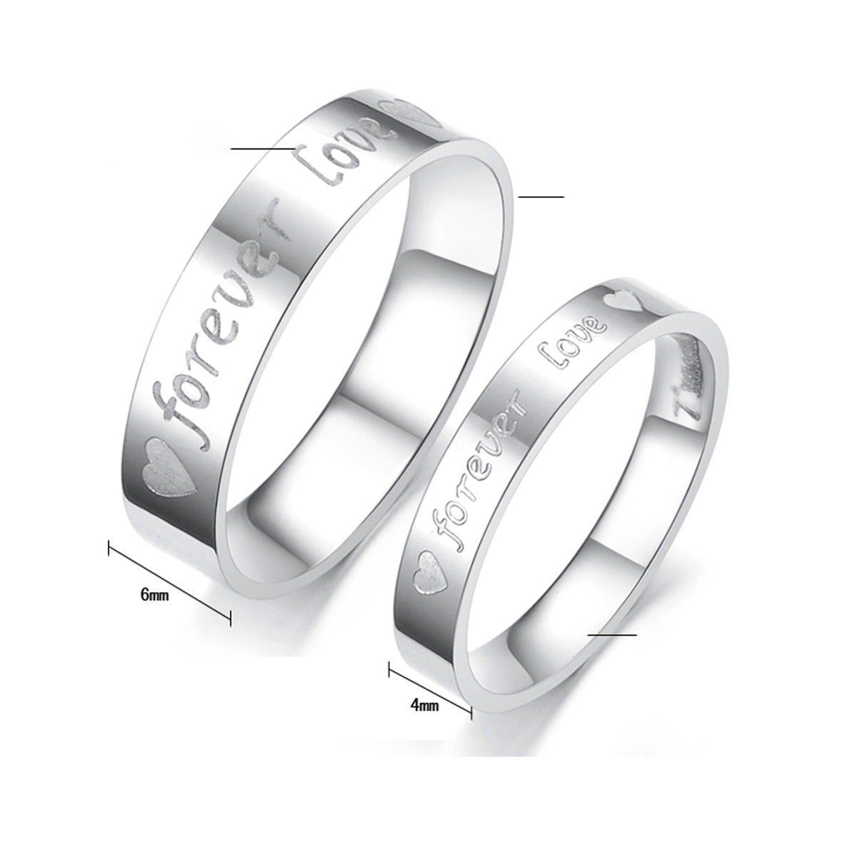 厂家批发 白k不锈钢桃心刻字情侣戒指 时尚简约对戒 欧美饰品