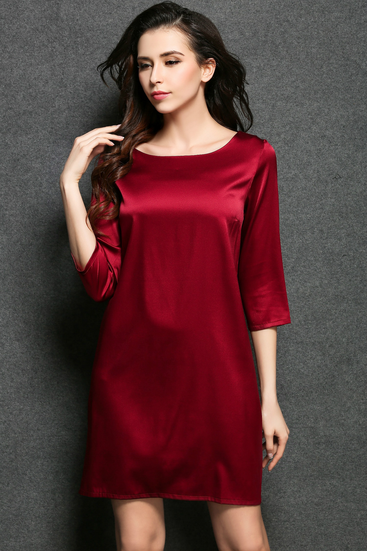 服装鞋帽箱包,钟表眼镜 女装 连衣裙 纯色真丝连衣裙图片 图集