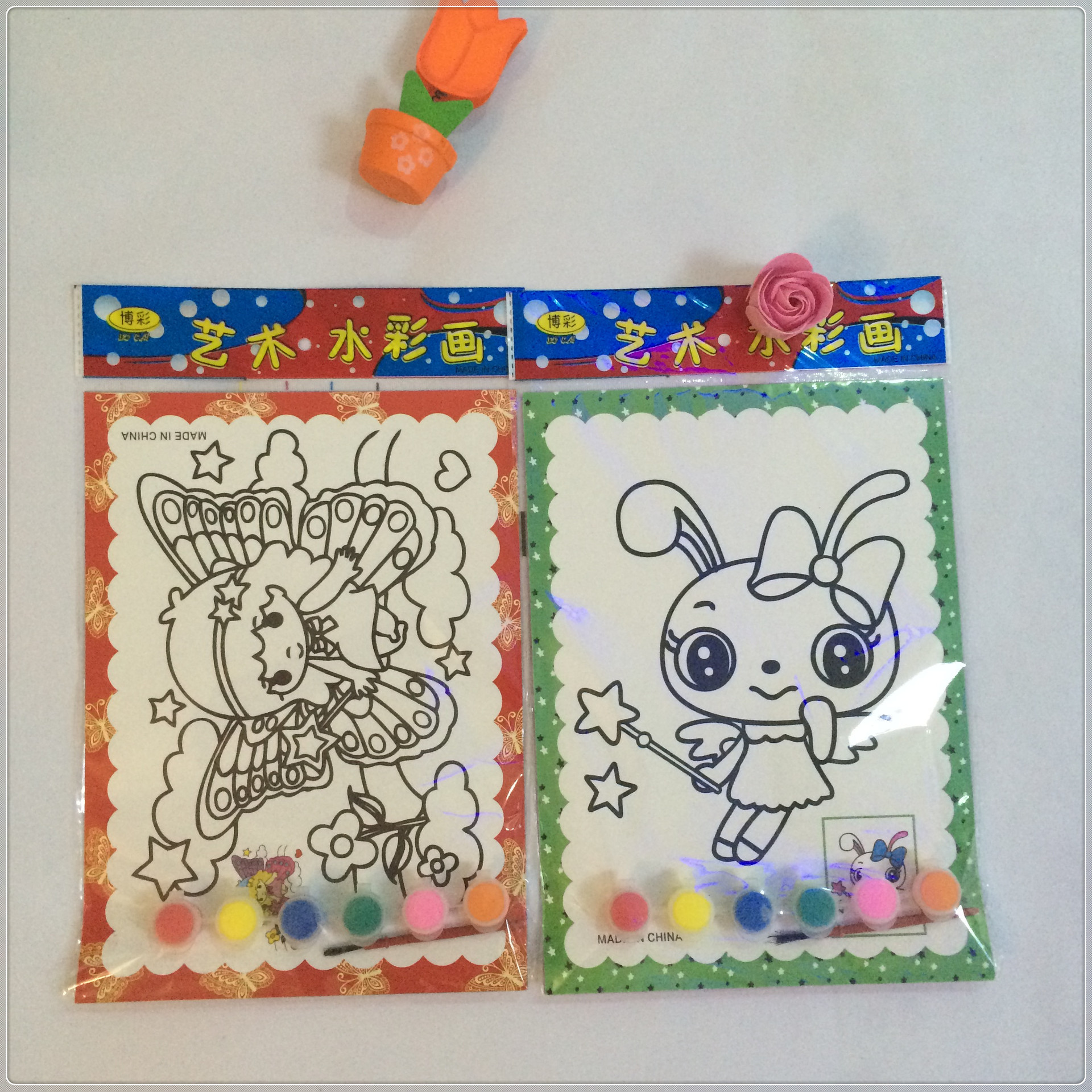 批发儿童diy幼儿园入门手工绘画涂色手工六连体水彩画