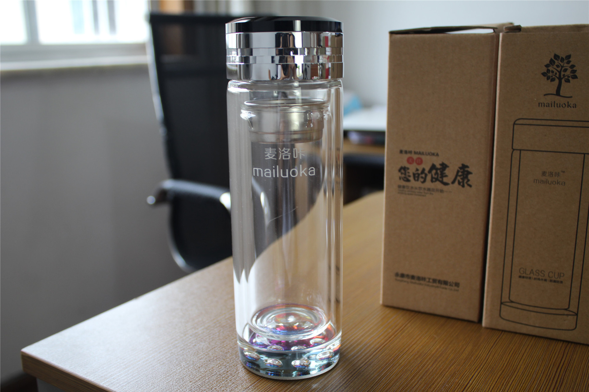 高档水晶玻璃杯温度计双层玻璃杯 玻璃水杯