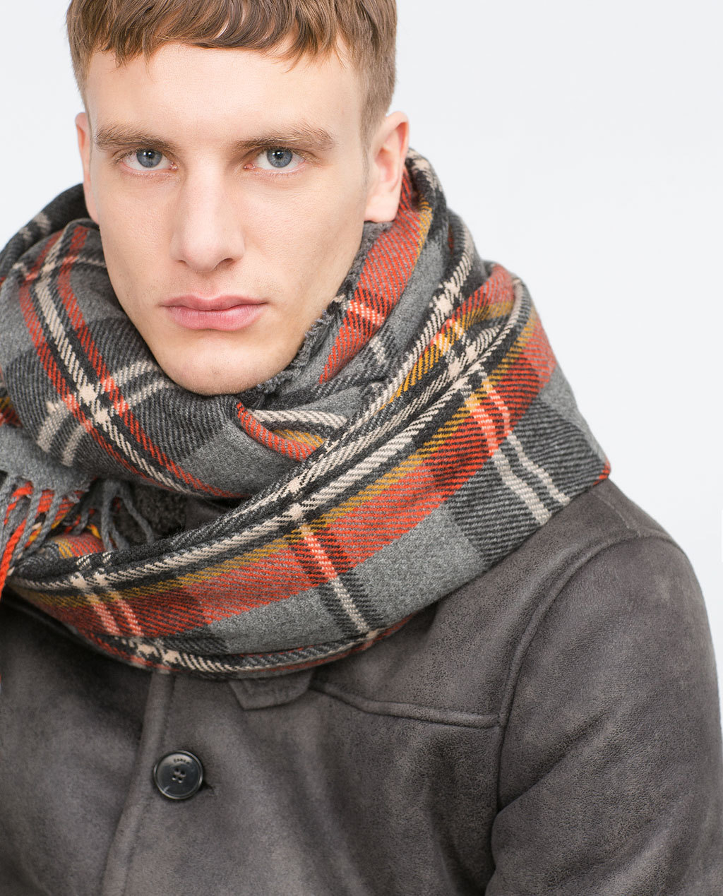 2015新款男士仿羊绒窗格纹加厚保暖围巾