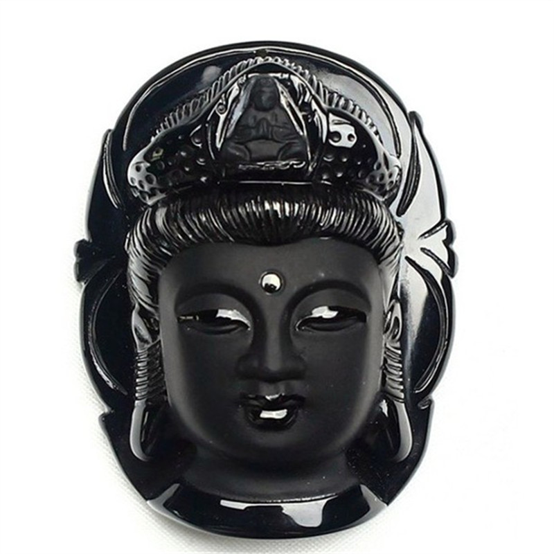 天然黑曜石观音头像挂件巴西黑耀石观音头吉祥保平安挂件 批发